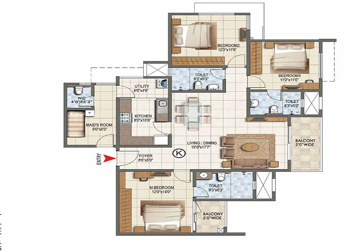 Mahindra Antheia, Pune 3 BHK Floor Plan